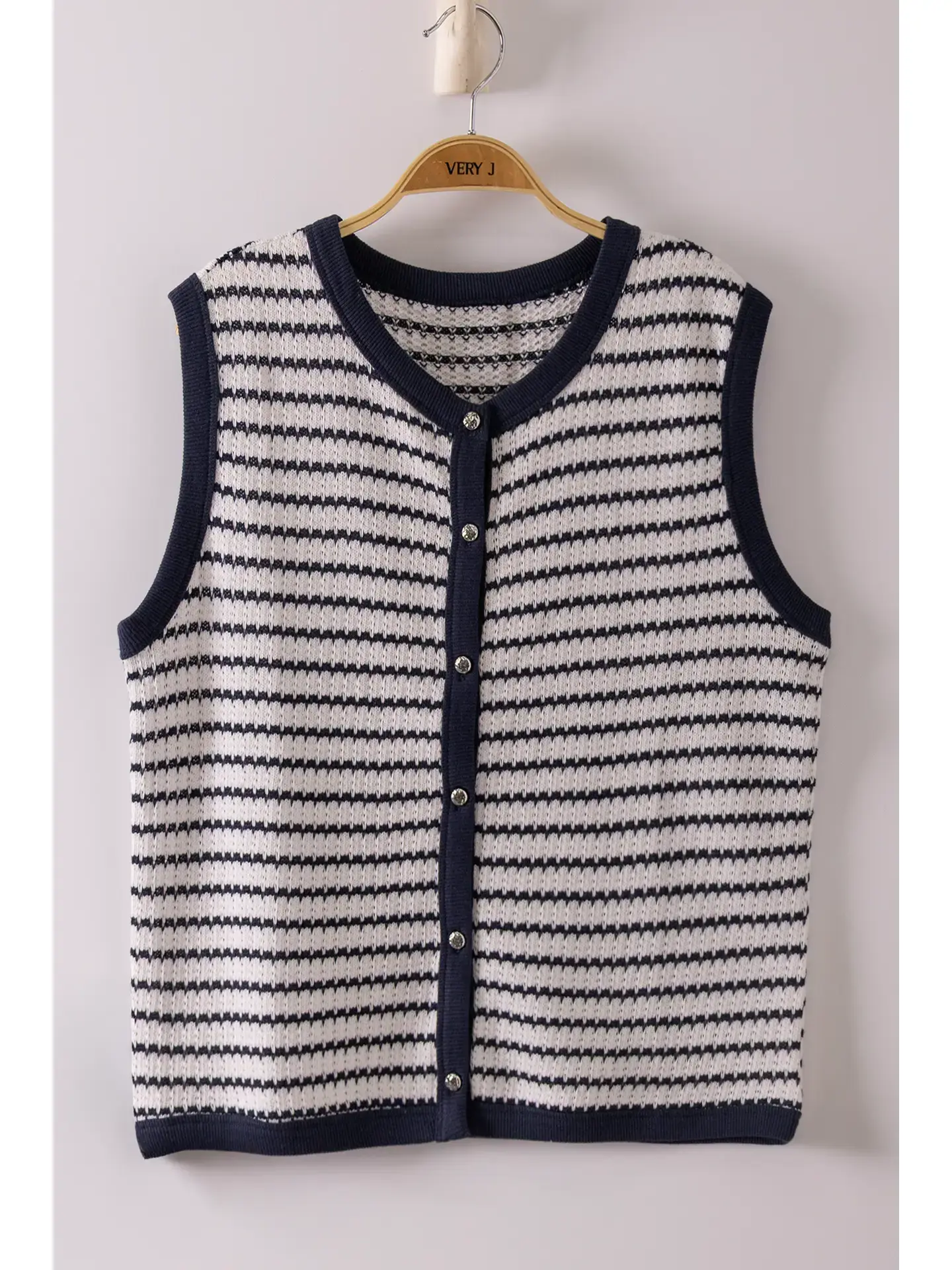 Contrast Striped Slvless Cardigan