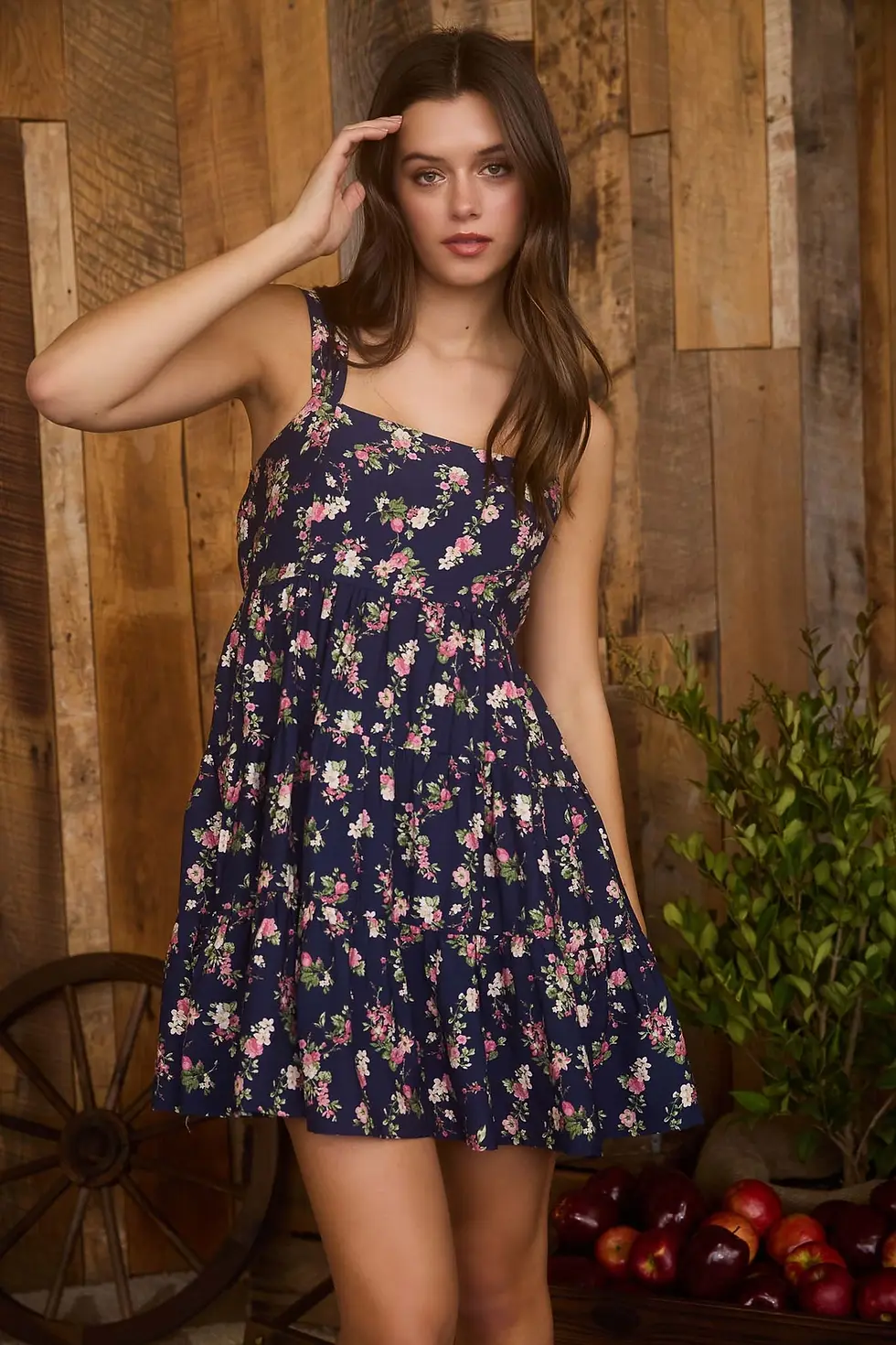 Thumbnail: Navy Floral Tiered Mini Dress