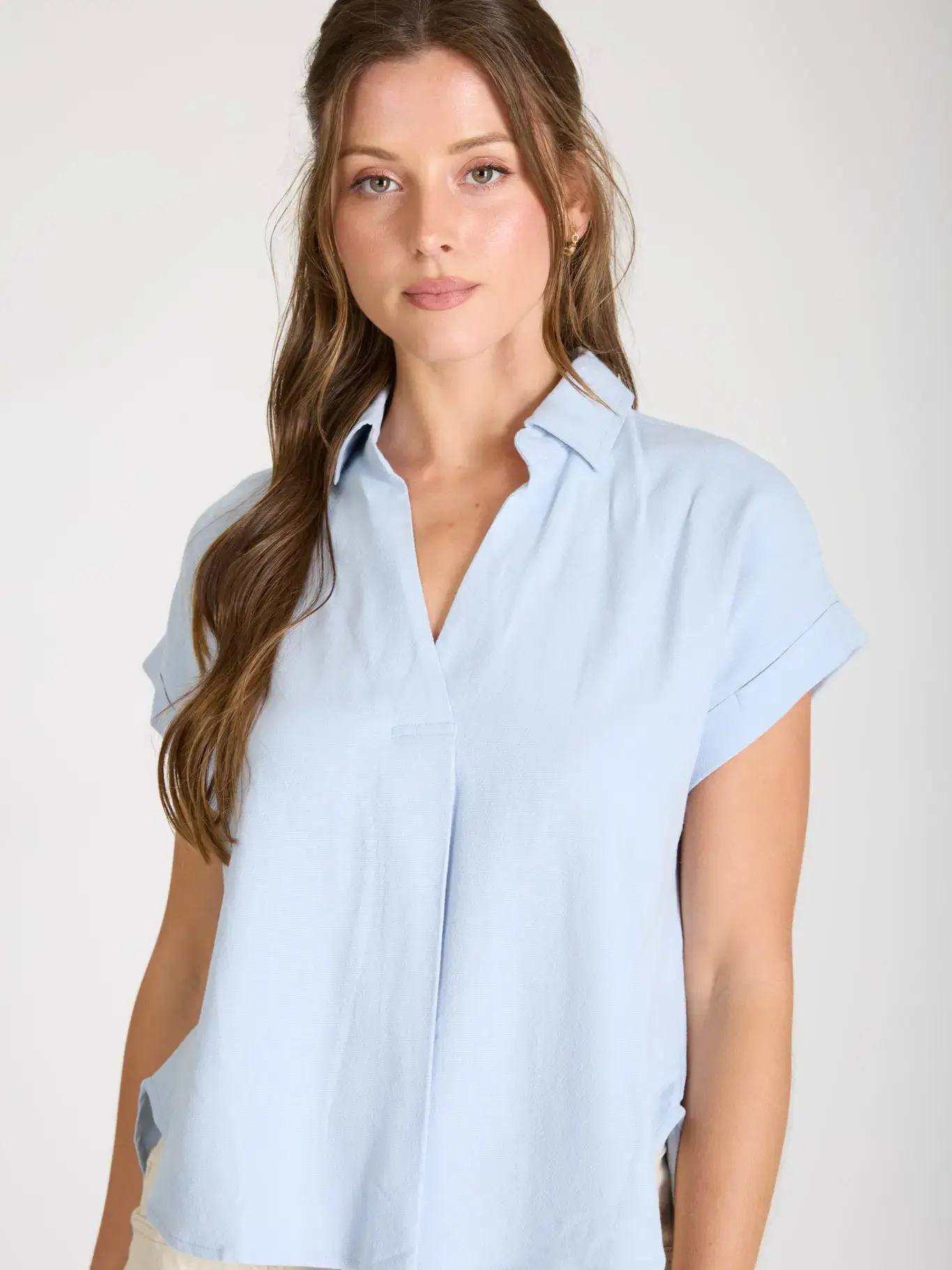 Split Neck Cuff Shirt