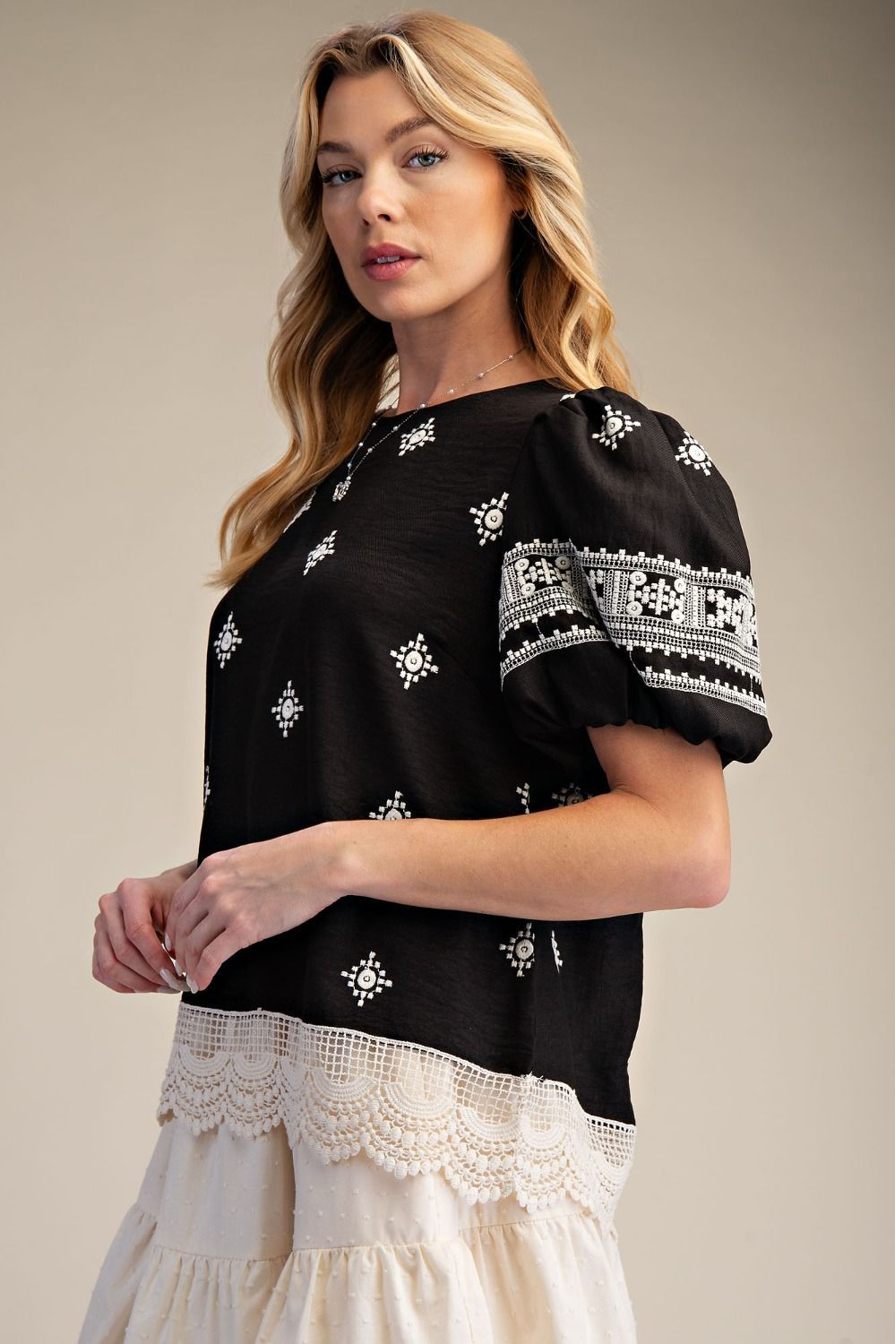 Embroidered Lace Trim Top