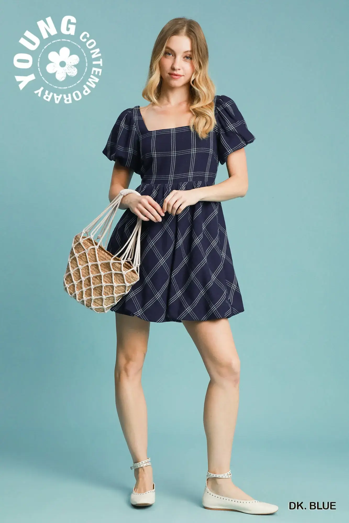 Navy Plaid Mini Dress