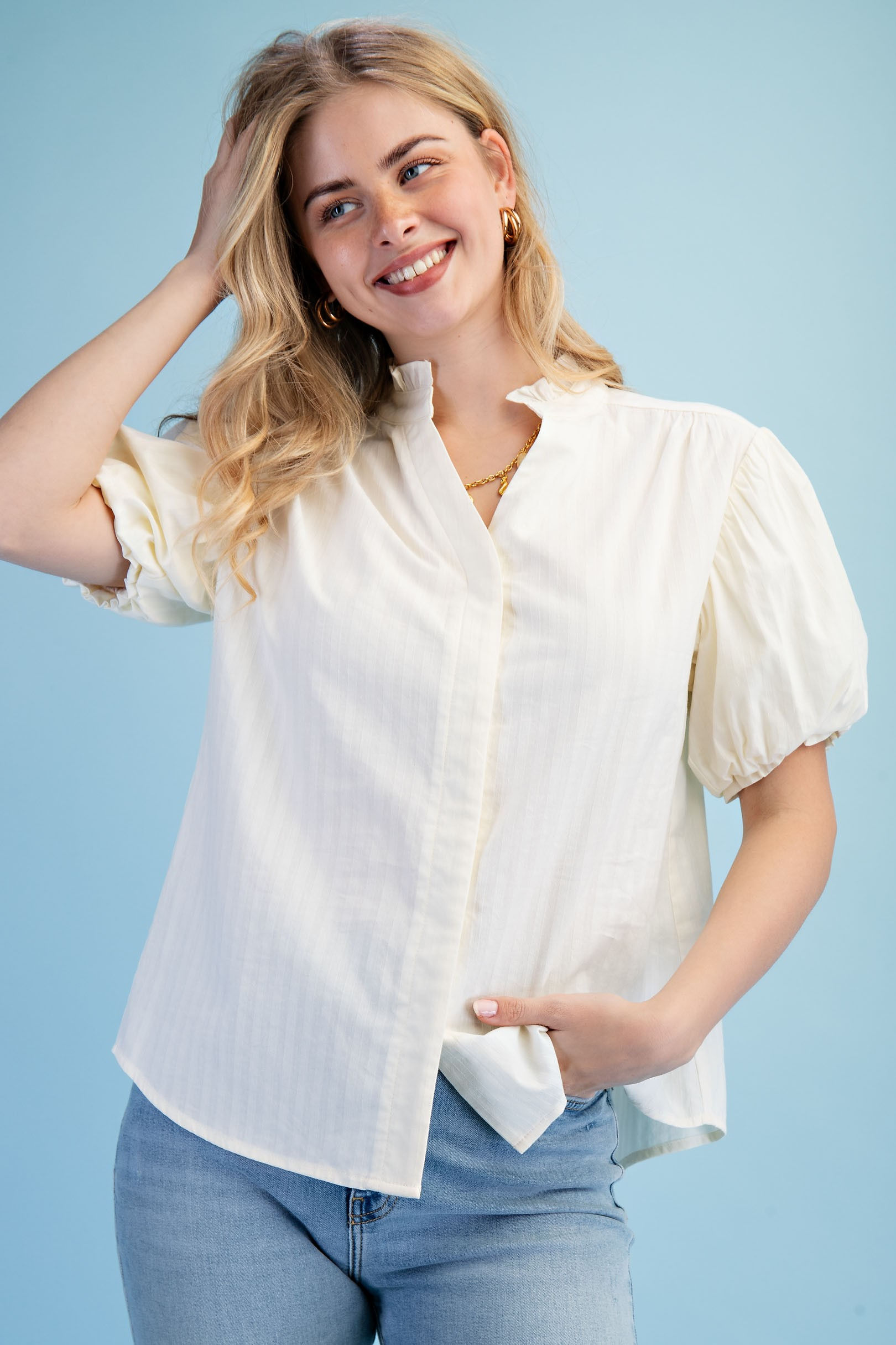 Puffed Slv. Button Down Blouse