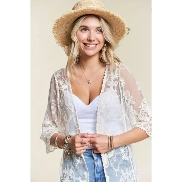 3/4 Sleeve Lace Cardigan