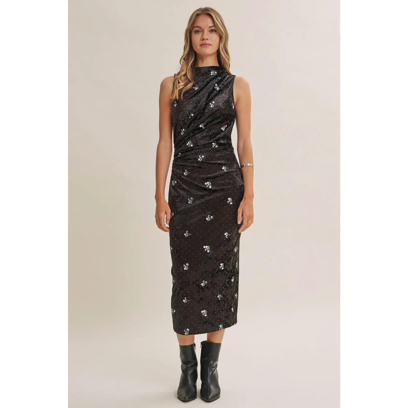 Velvet Jewel Slit Midi Dress