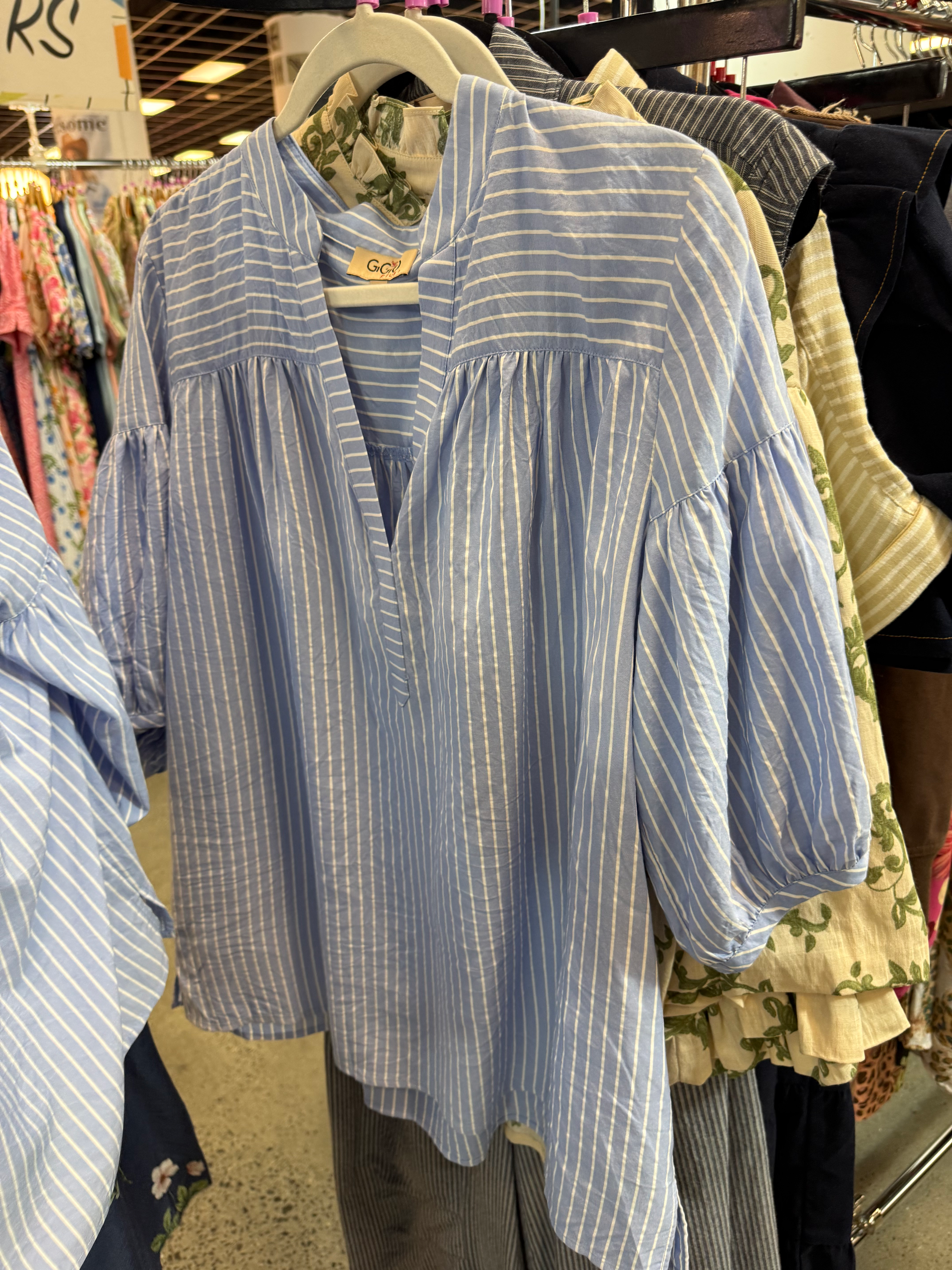 Striped Bubble Sleeve Blouse