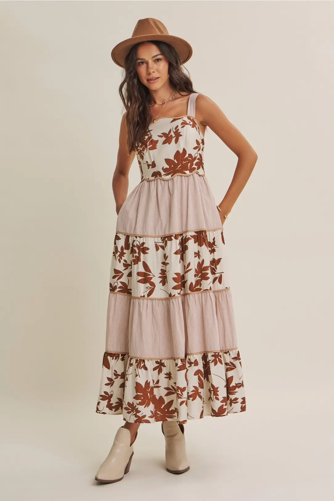 Floral and Striped Midi Dress