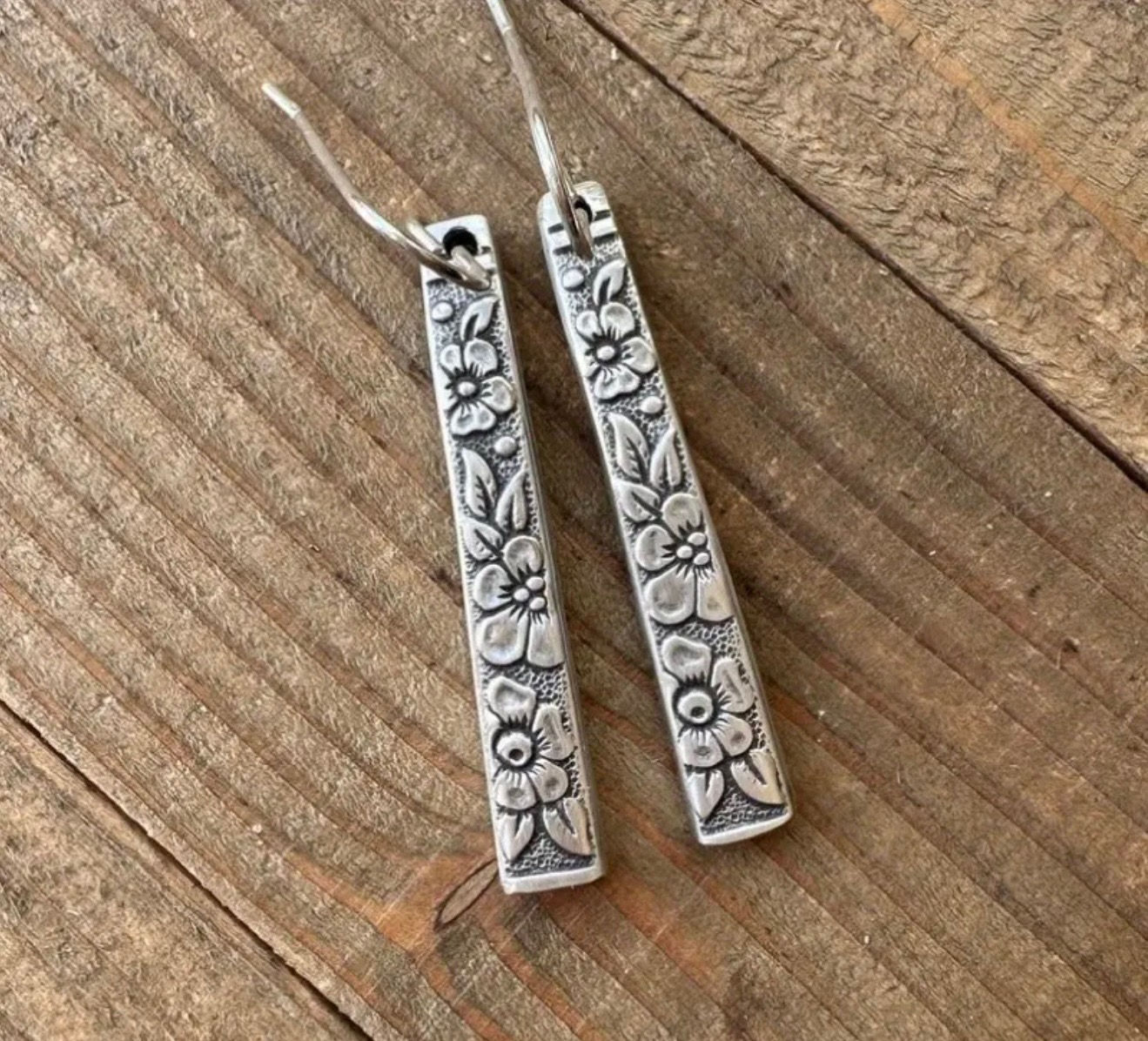 Floral Silver bar earrings