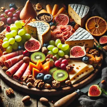 Plateau gourmet Grazing Platter haut de gamme avec fromages, charcuteries, fruits frais et produits locaux, servi par un traiteur à domicile à Lyon