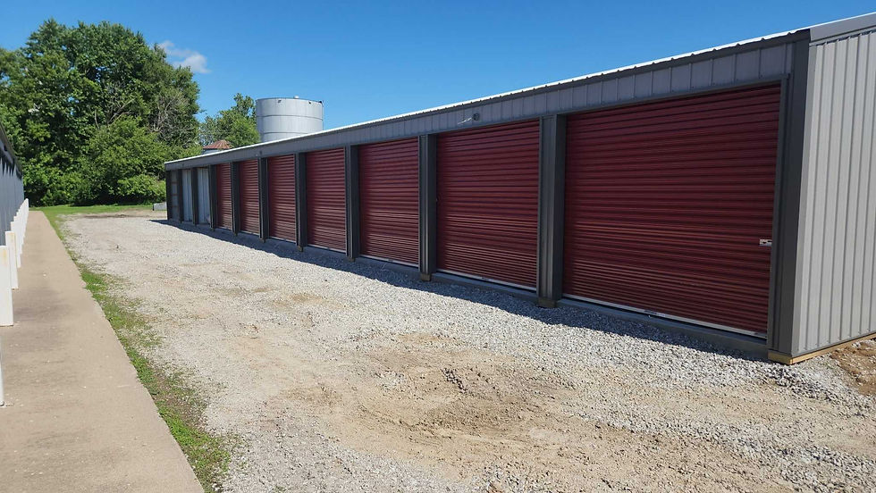 South side view of the 3600 sq ft expansion building with 10x18 and 10x36 storage units at North Main Mini-Storage in Sigourney, Iowa.