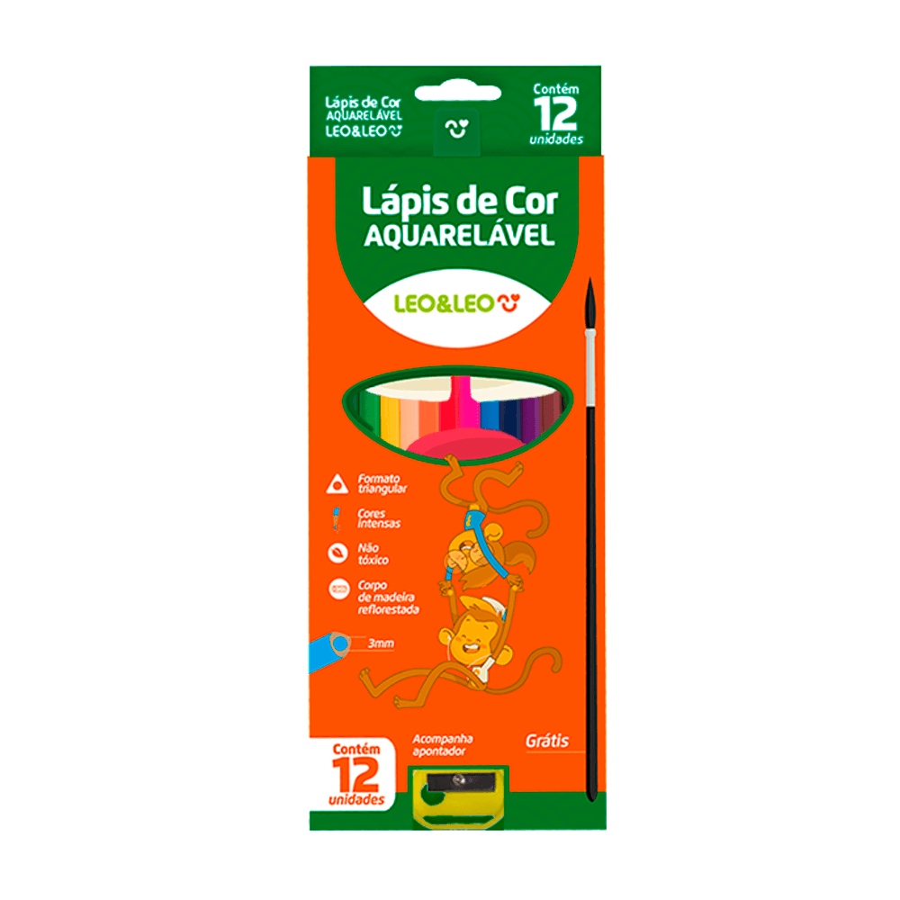 LAPIS COR LEO E LEO 12 CORES AQUARELAVEL C/PINCEL BLISTER C/01 RF 5549
