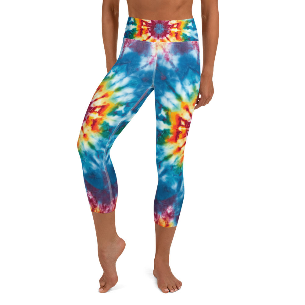 Modern Flower Tie Dye Yoga Capri Leggings