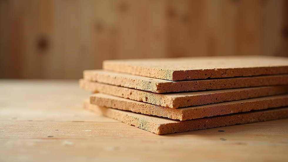 Eye-level view of cork panels stacked for construction