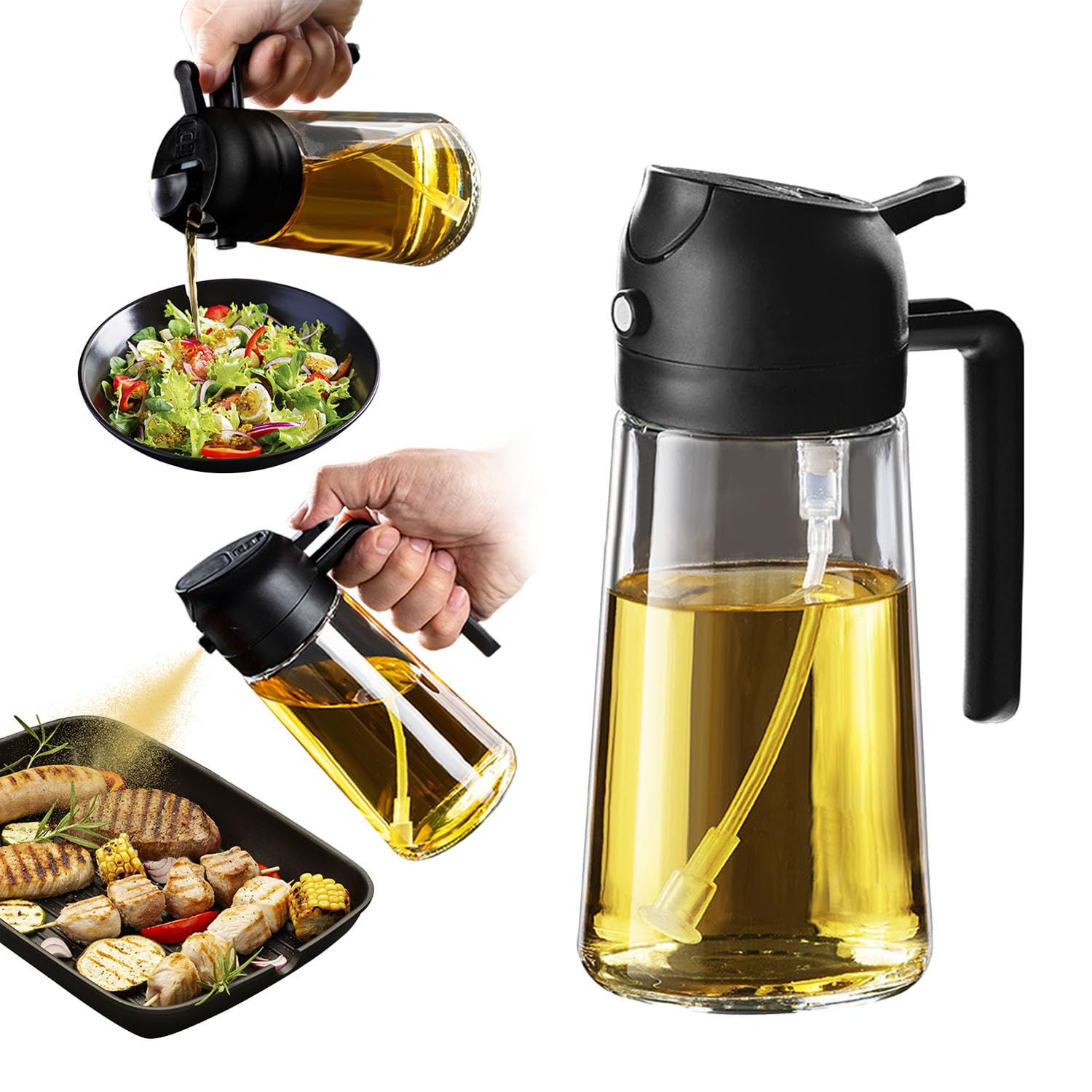 TrendPlain 16oz Olive Oil Dispenser Bottle for Kitchen - 2 in 1 Oil Dispenser an