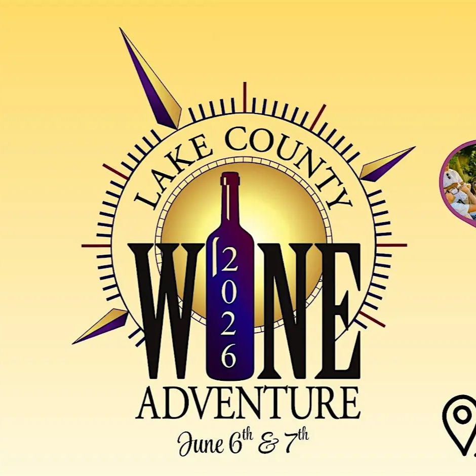 A flight of red wine glasses on a rustic wood table overlooking a Lake County vineyard during the Wine Adventure near The Fainting Couch.