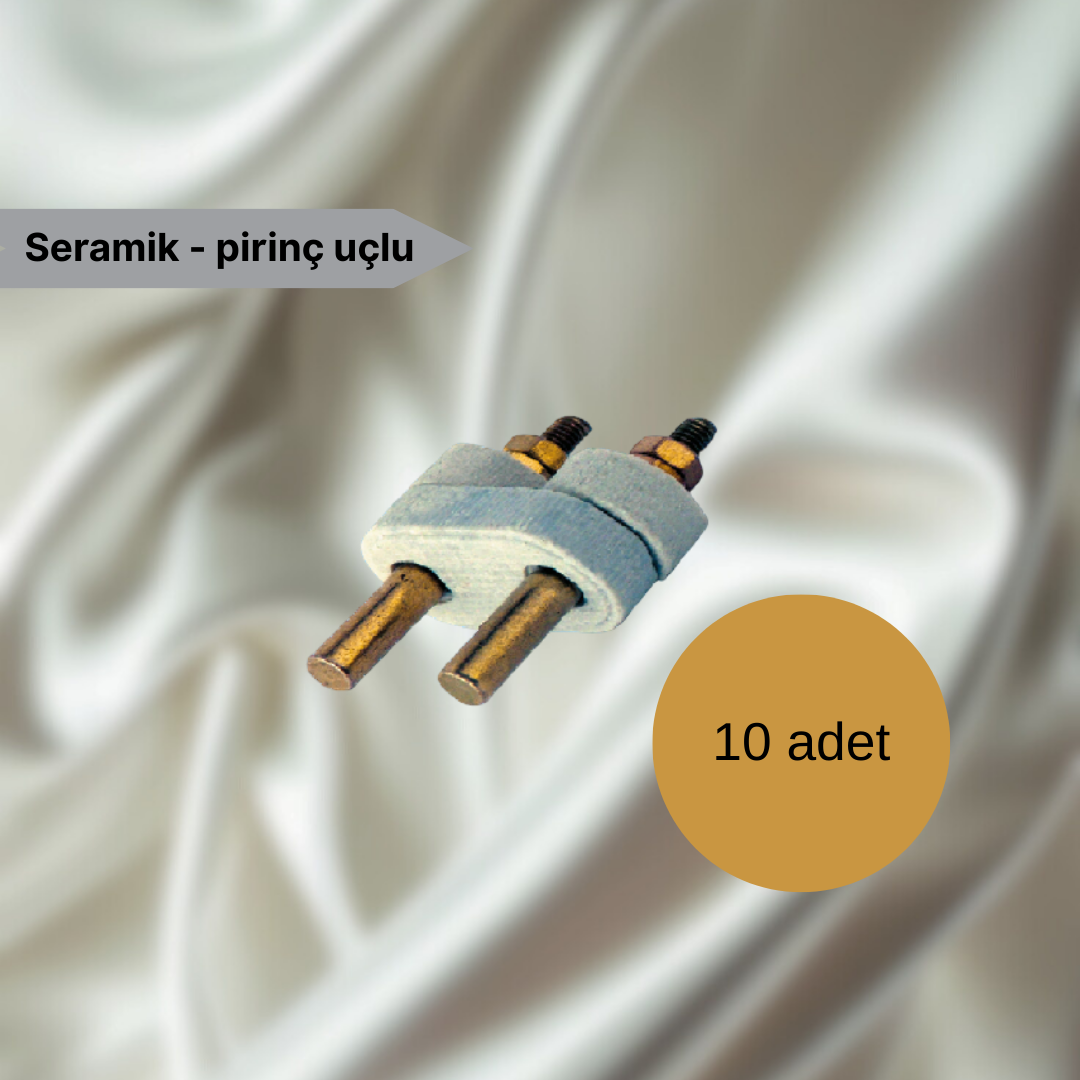 10lu - Ütü Fırın Arkası Seramik Sarı Ayaklı Pirinç Fiş