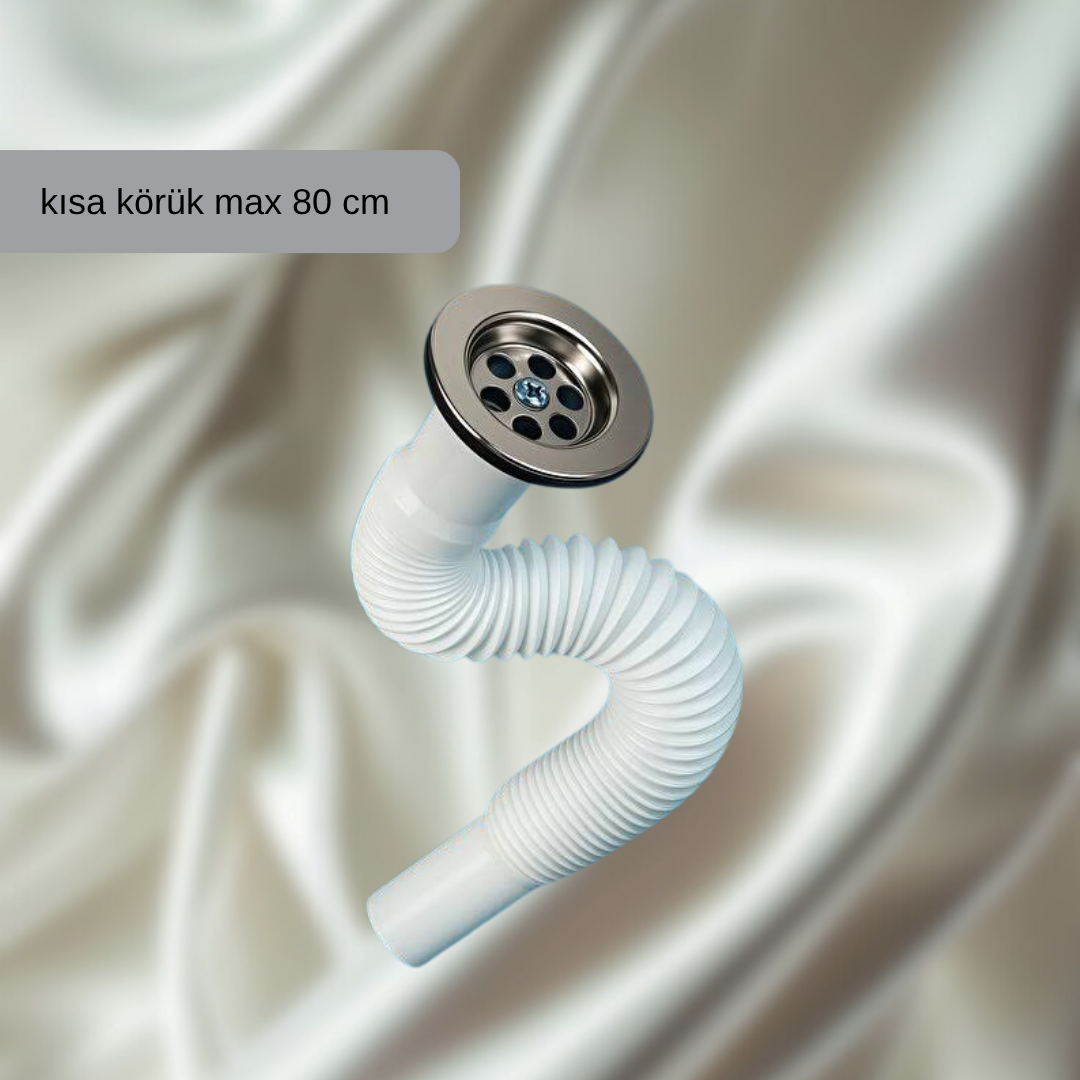 Lavabo Evye Sifonu Körüklü Metal Ağızlı Uzayınca max 75-80cm