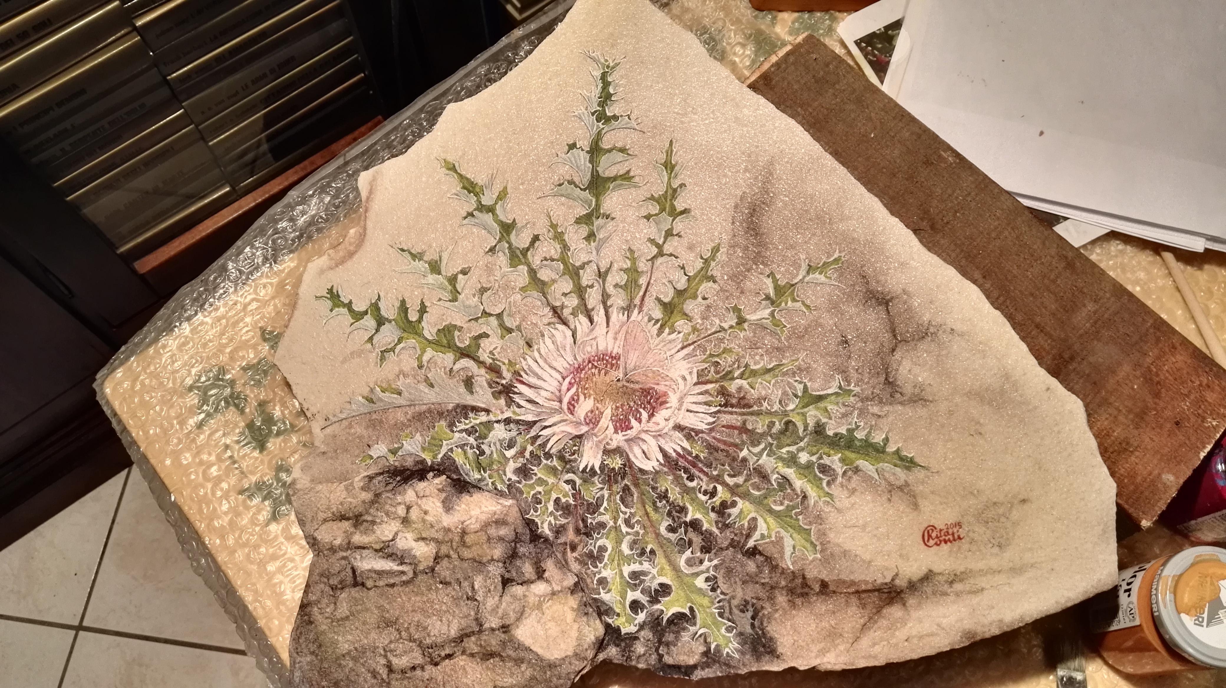 Carlina con farfalla, particolare
