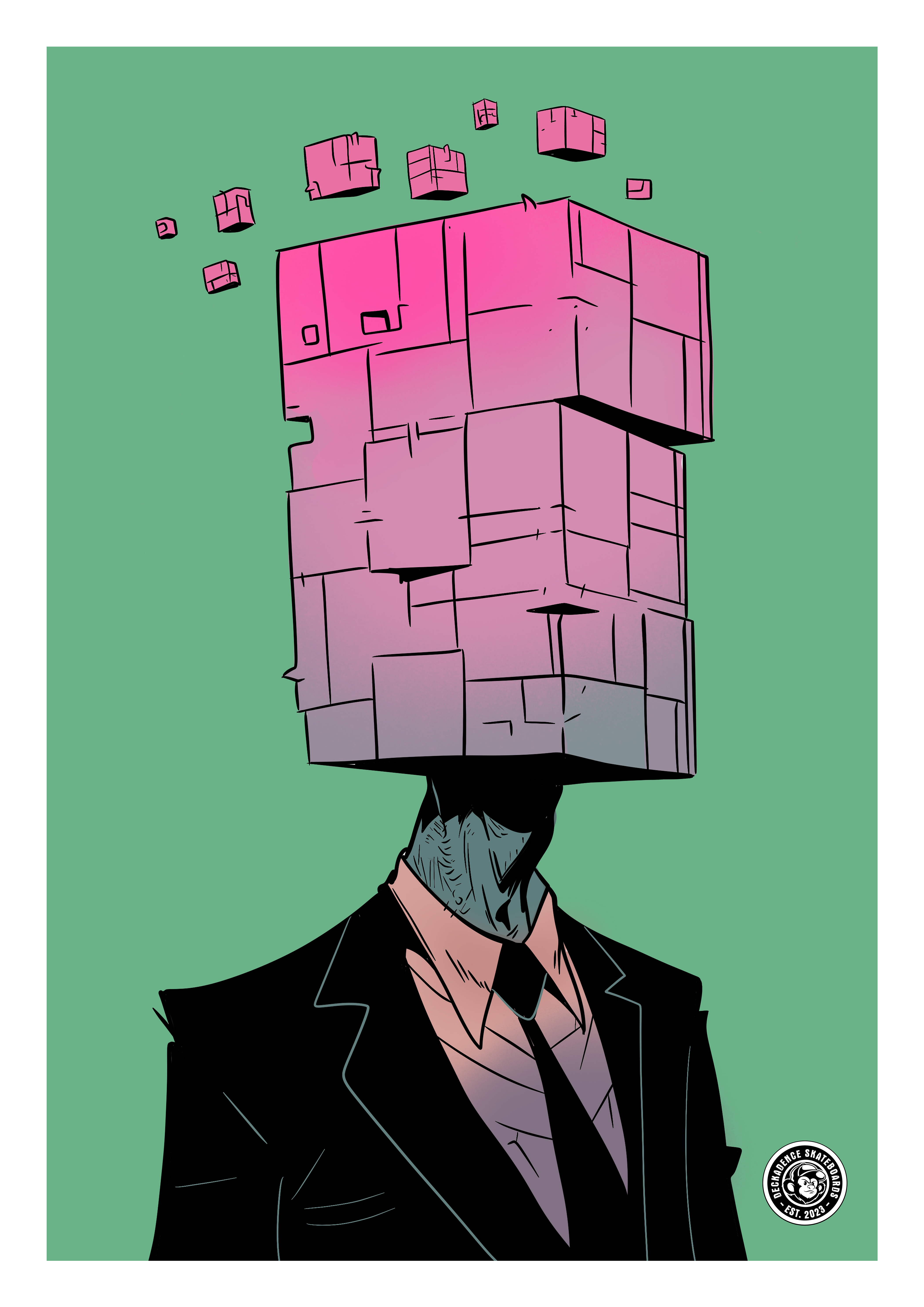 'BLOCKHEAD' Art Print by Deckadence