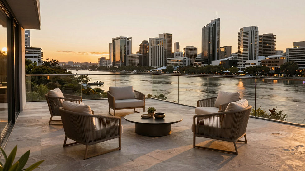 Brisbane luxury apartment building exterior at dusk