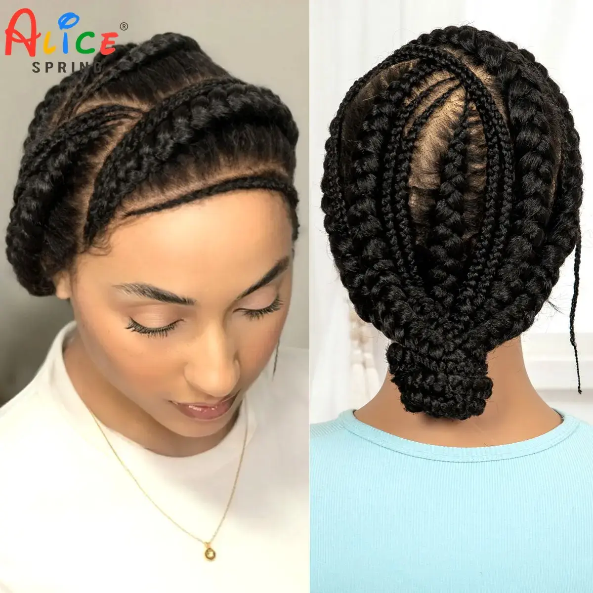 Full Lace Cornrow Braided Wigs Synthetic Handmade Bantu Braided Lace Wigs