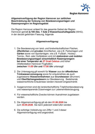 Allgemeinverfügung der Region Hannover