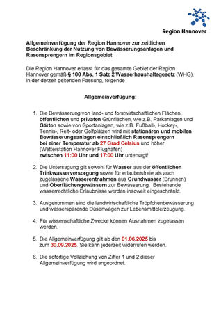 Allgemeinverfügung der Region Hannover