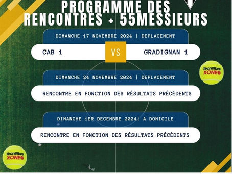 Calendrier championnat par équipe +55 messieurs hiver 2024