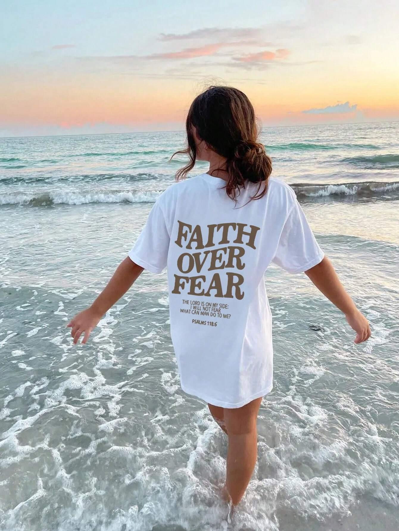 Faith Over Fear Letter Printing Women T-Shirts Breathable Cotton Clothes Summer
