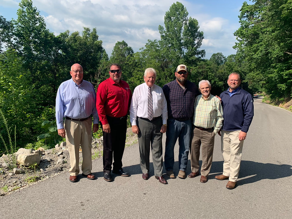 The Fentress County Highway Department will receive $4 million in state funding to stabilize a portion of Glenobey Road. Pictured (L-R) are Fentress County Executive Jimmy Johnson, State Rep. Ed Butler, State Rep. Kelly Keisling, Fentress County Road Superintendent Ryan Reed, State Sen. Ken Yager and Tennessee County Highway Officials Association Executive Director Brett Howell.