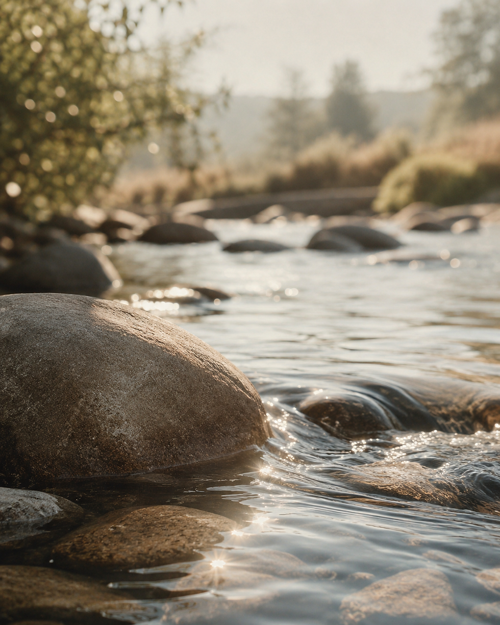 close up of water and light streaming down through a creek in the desert