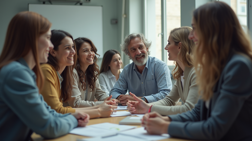 Eye-level view of a diverse group of people engaged in a brainstorming session