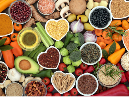 Colorful veggies, grains, and fruits