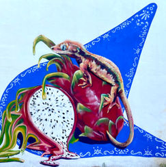 Mural artist, muralist, public art, custom mural, exterior mural, spray paint mural, commission, Edmonton, parkland county, alberta, animals, colourful, painting services, top mural artist, aerosol, graffiti, surreal, realism, animal mural, animals with candles, gecko mural, street art, free wall, Spain, artist residency