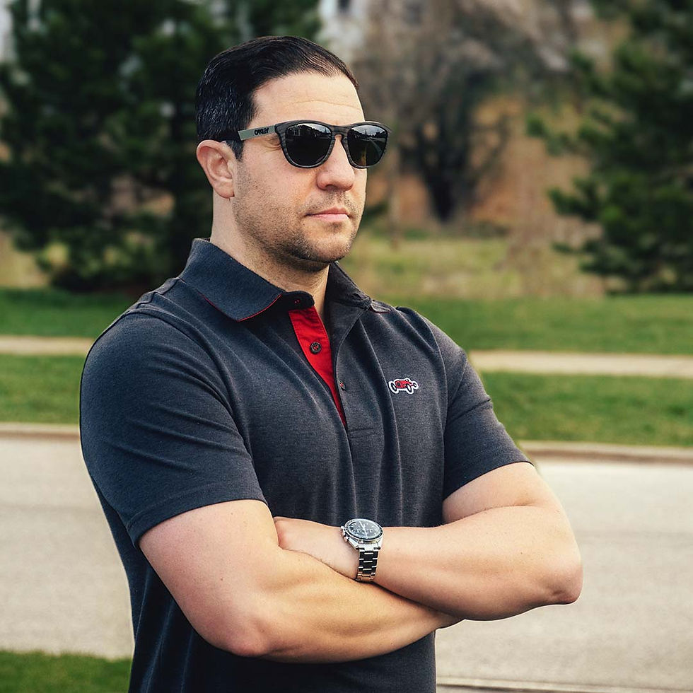 Thumbnail: Men's Charcoal Grey and Rossa Red Golf Polo with Real Carbon Fiber Buttons
