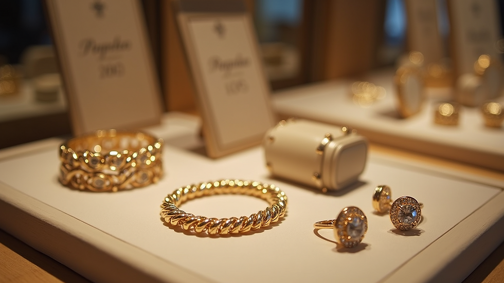 Close-up view of statement jewelry items on display