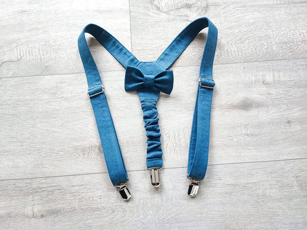 Thumbnail: Boys chino pants with suspenders and bow tie