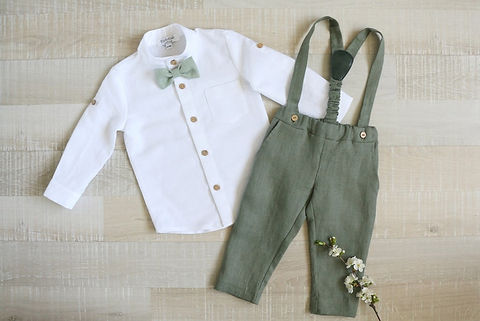 Sage green suit, Boys formal outfit(pants,suspenders, bow tie, shirt) | KichyKids Sage green suit, Boys formal outfit(pants,suspenders, bow tie, shirt) | KichyKids