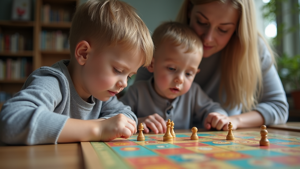Close-up view of a child and parent playing a board game together