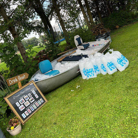 Image of a party set up - with ice in a boat