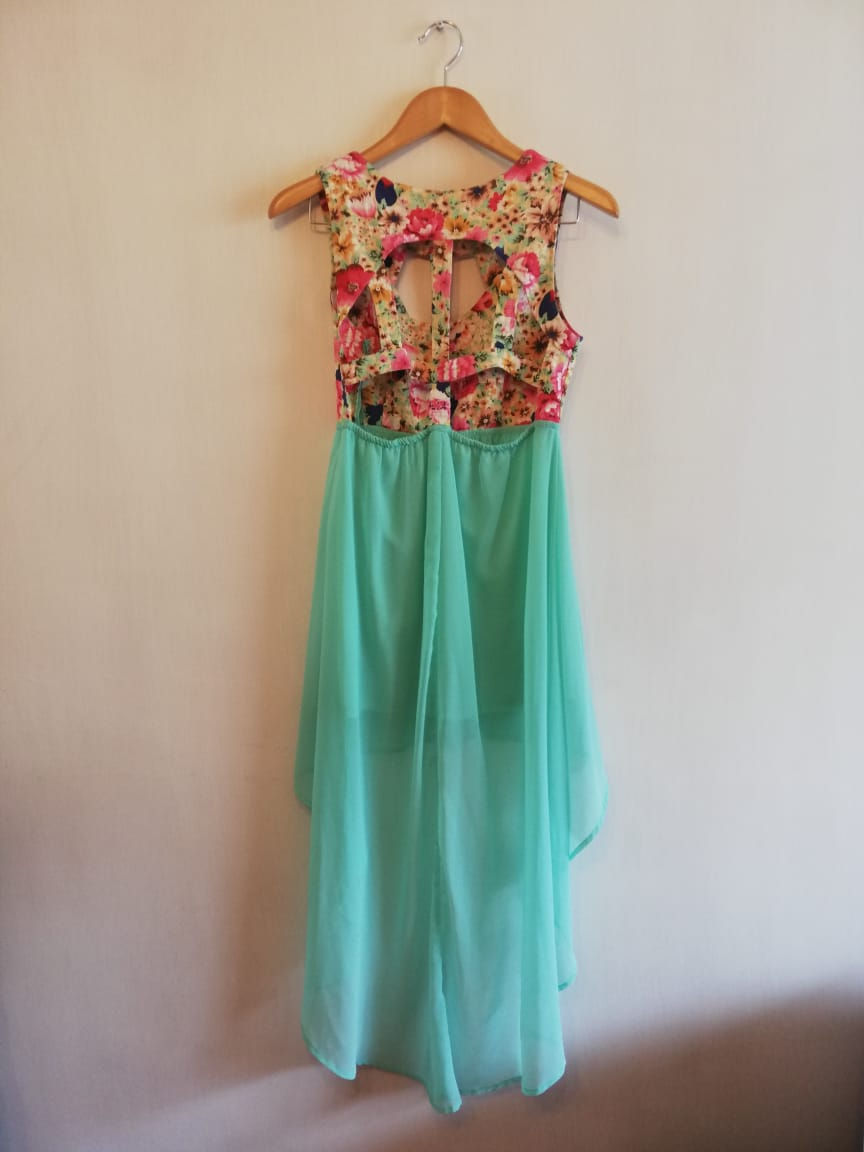 Miniatura: Vestido largo con falda celeste