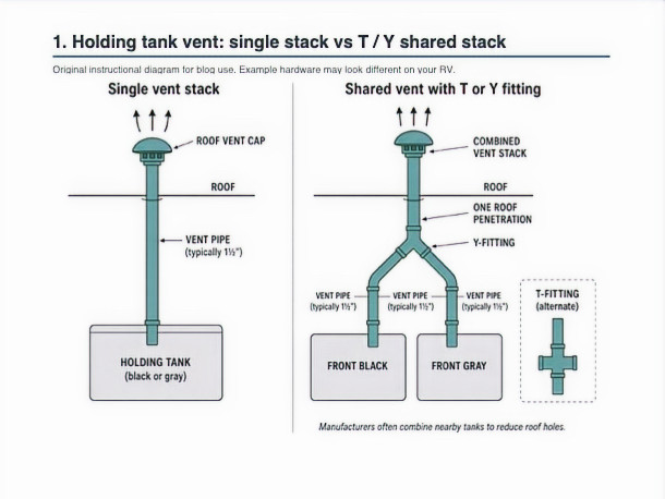 Example RV Vent Pipe Stack configuration with Black Gray Tanks