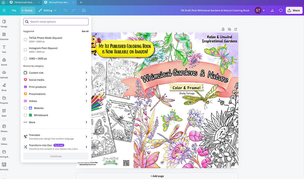 Easily resize your image for Social Media Posts to advertise your book!