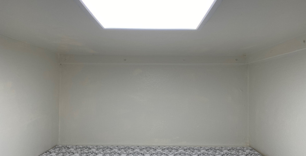 New led lights are flat to the ceiling opening up shelf space at the top