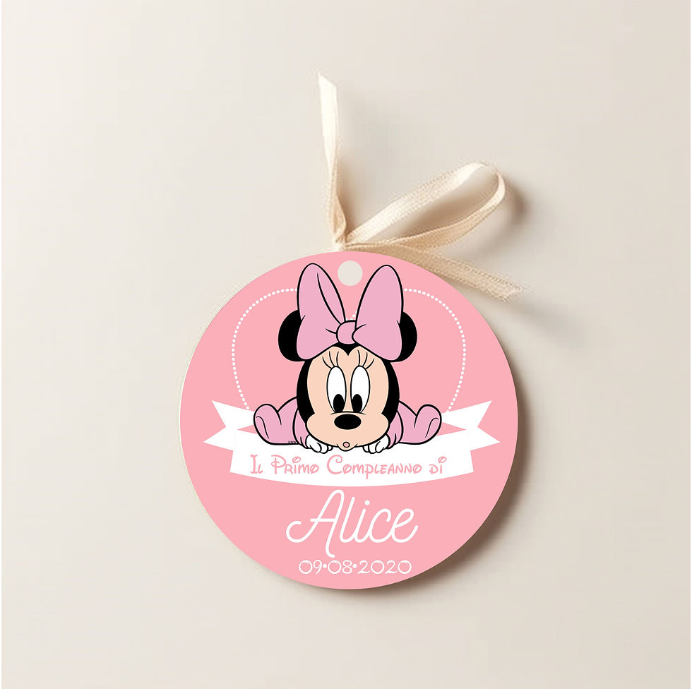 MINNIE BABY tag bomboniera battesimo o compleanno personalizzato festa bambina a tema topolina