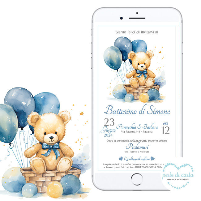 ORSETTO BATTESIMO invito digitale biglietto whatsapp