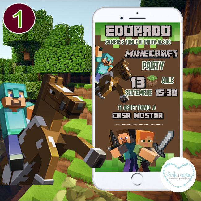 MINECRAFT invito digitale whatsapp compleanno