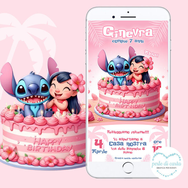 LILO E STITCH invito digitale compleanno whatsapp festa bambina hawaiana
