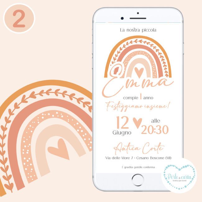 ARCOBALENO invito digitale compleanno whatsapp personalizzato bambina festa