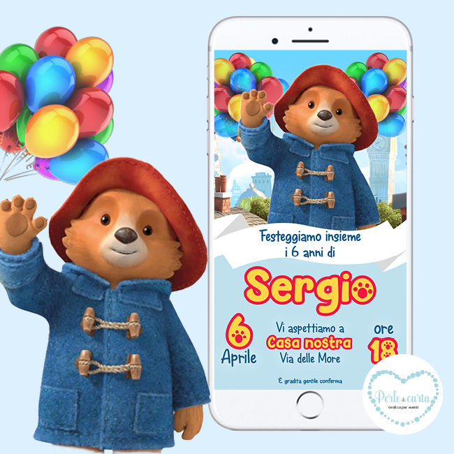 PADDINGTON invito digitale festa di compleanno
