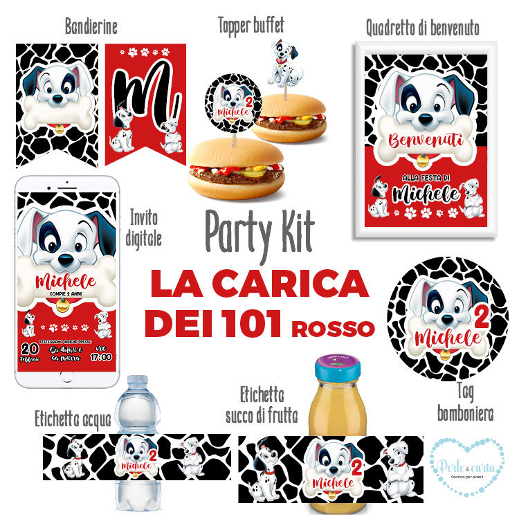 LA CARICA DEI 101 party kit compleanno digitale personalizzato festa a tema cagnolini